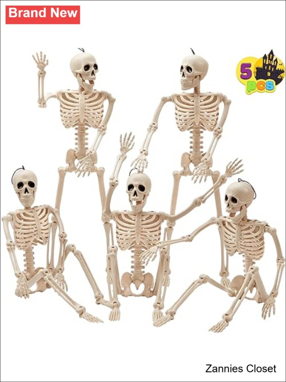 👻 JOYIN 5 PCS Posable Halloween Skeleton Decor 16" Full Body Joints Hanging